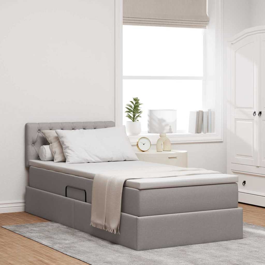 Lit avec rangement et matelas Taupe 90 x 190 cm Velours - XIOS