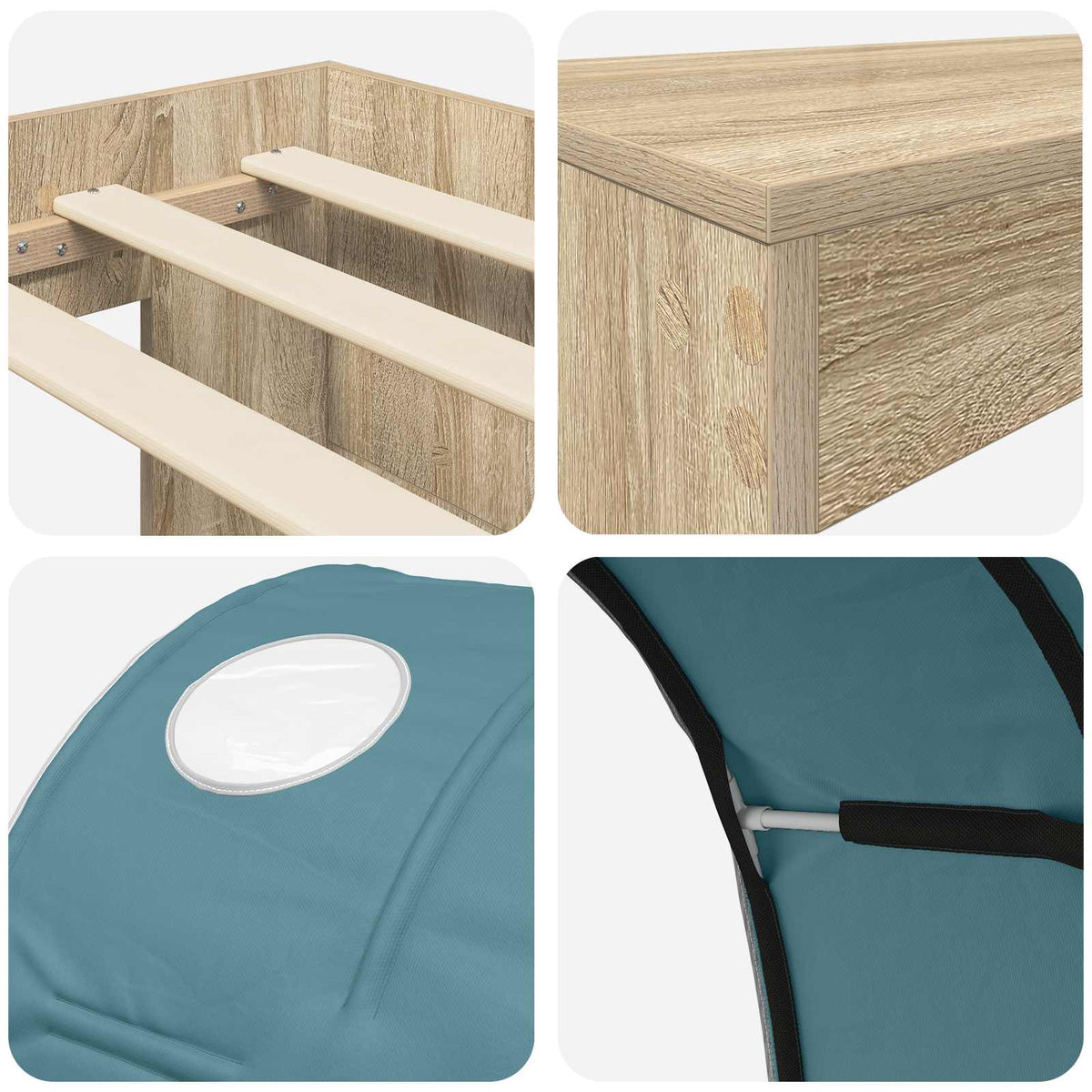 Lit avec Tunnel 3 pc Chêne Sonoma et bleu clair - XIOS