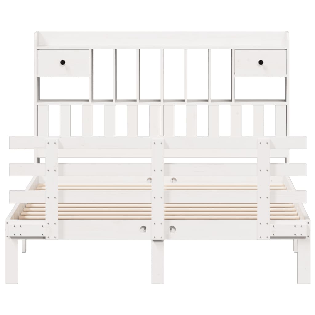 Lit bibliothèque sans matelas blanc 140x190 cm bois pin massif - XIOS