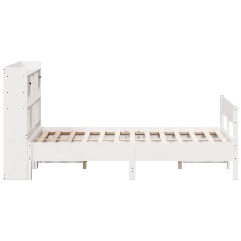 Lit bibliothèque sans matelas blanc 140x190 cm bois pin massif - XIOS
