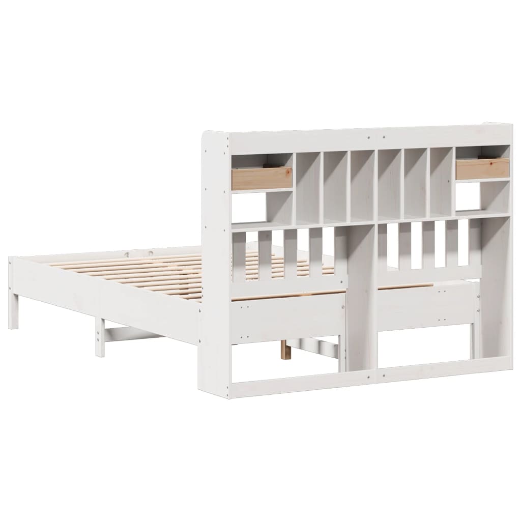 Lit bibliothèque sans matelas blanc 140x200 cm bois pin massif - XIOS