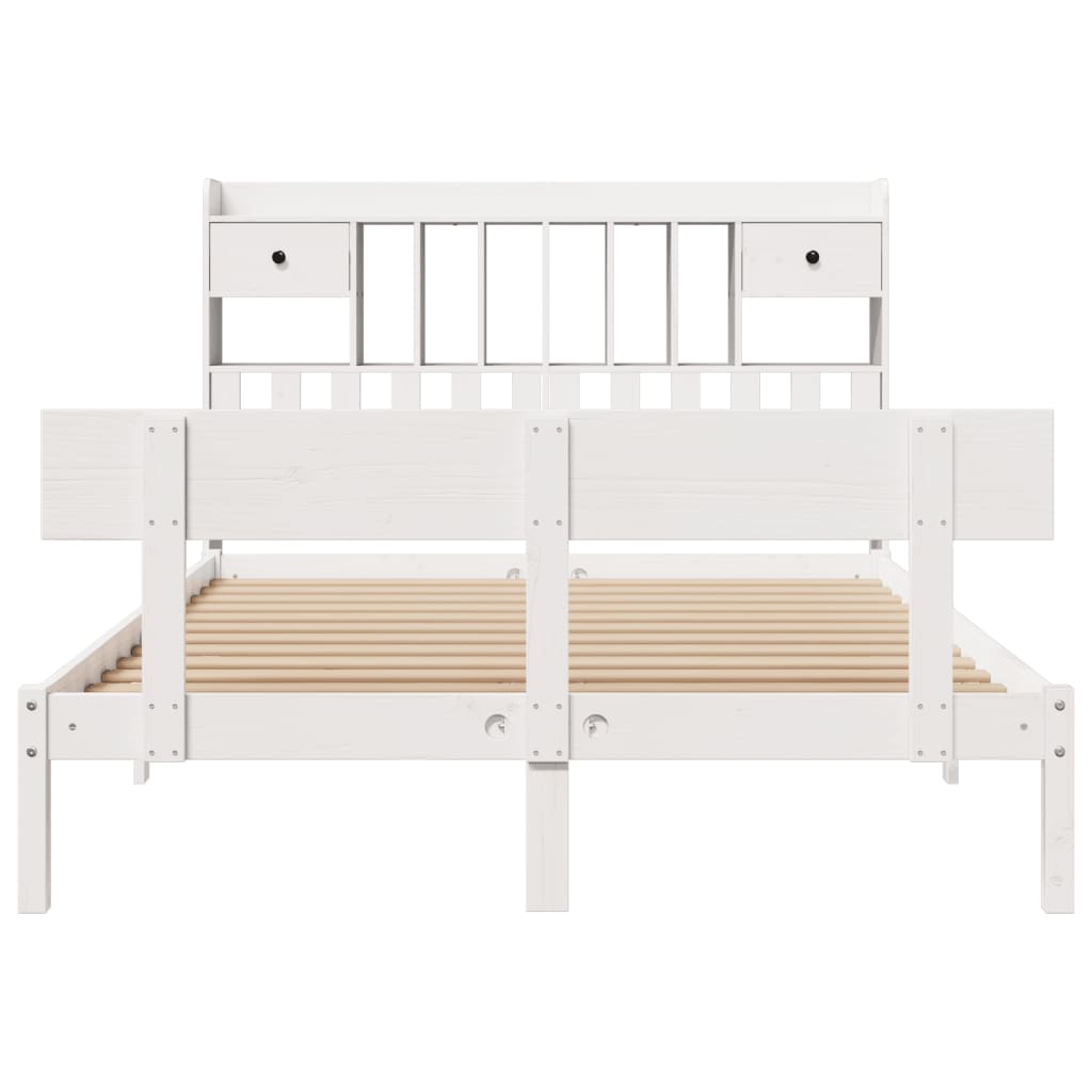 Lit bibliothèque sans matelas blanc 140x200 cm bois pin massif - XIOS