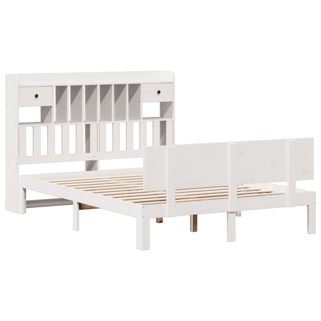 Lit bibliothèque sans matelas blanc 140x200 cm bois pin massif - XIOS