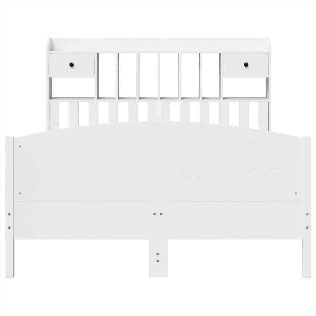 Lit bibliothèque sans matelas blanc 140x200 cm bois pin massif - XIOS