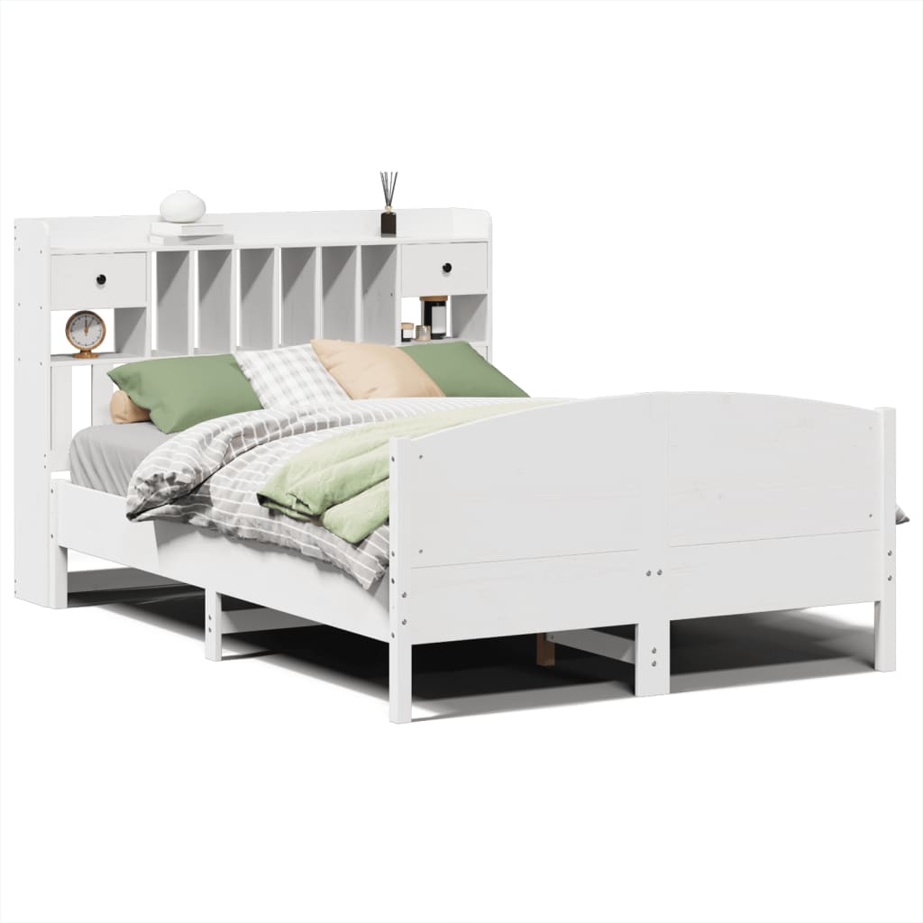 Lit bibliothèque sans matelas blanc 140x200 cm bois pin massif - XIOS