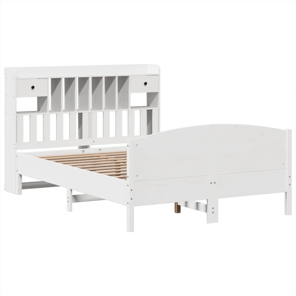 Lit bibliothèque sans matelas blanc 140x200 cm bois pin massif - XIOS