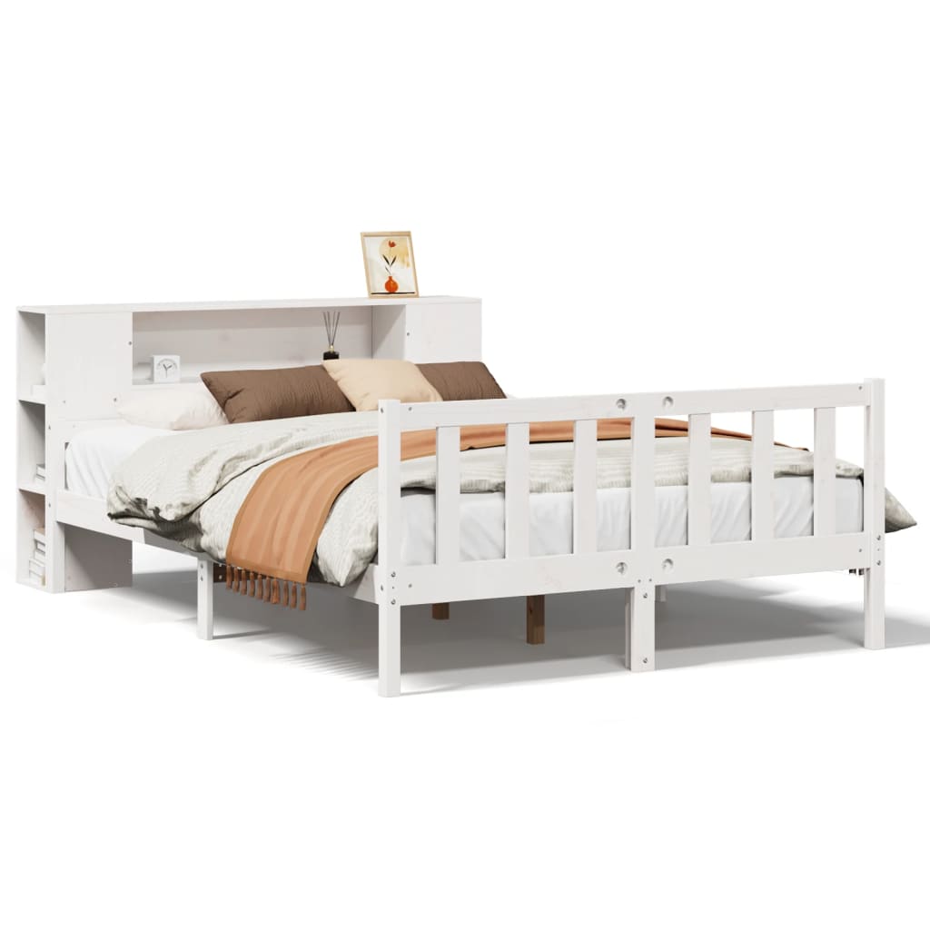 Lit bibliothèque sans matelas blanc 160x200 cm bois pin massif - XIOS