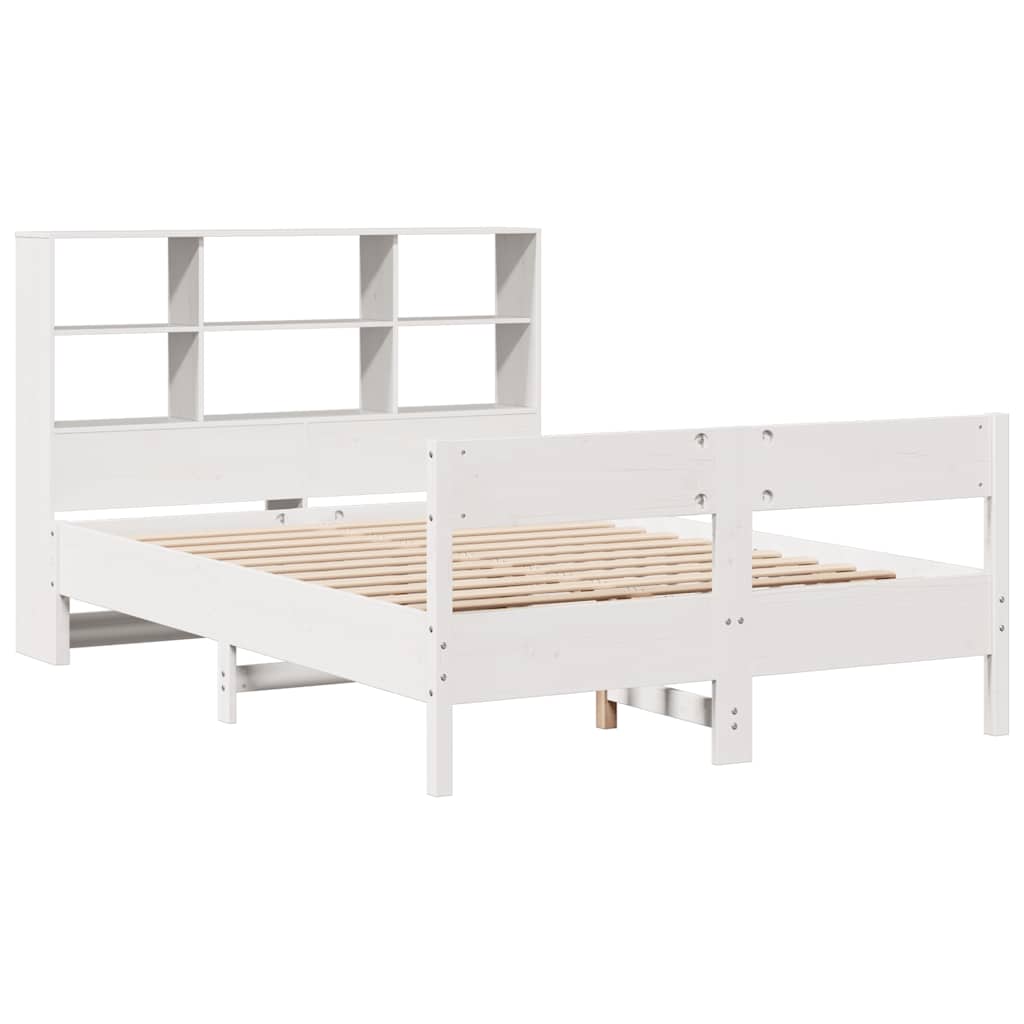 Lit bibliothèque sans matelas blanc 160x200 cm bois pin massif - XIOS