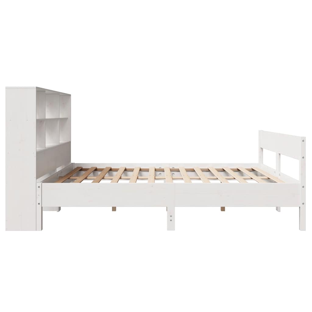 Lit bibliothèque sans matelas blanc 160x200 cm bois pin massif - XIOS