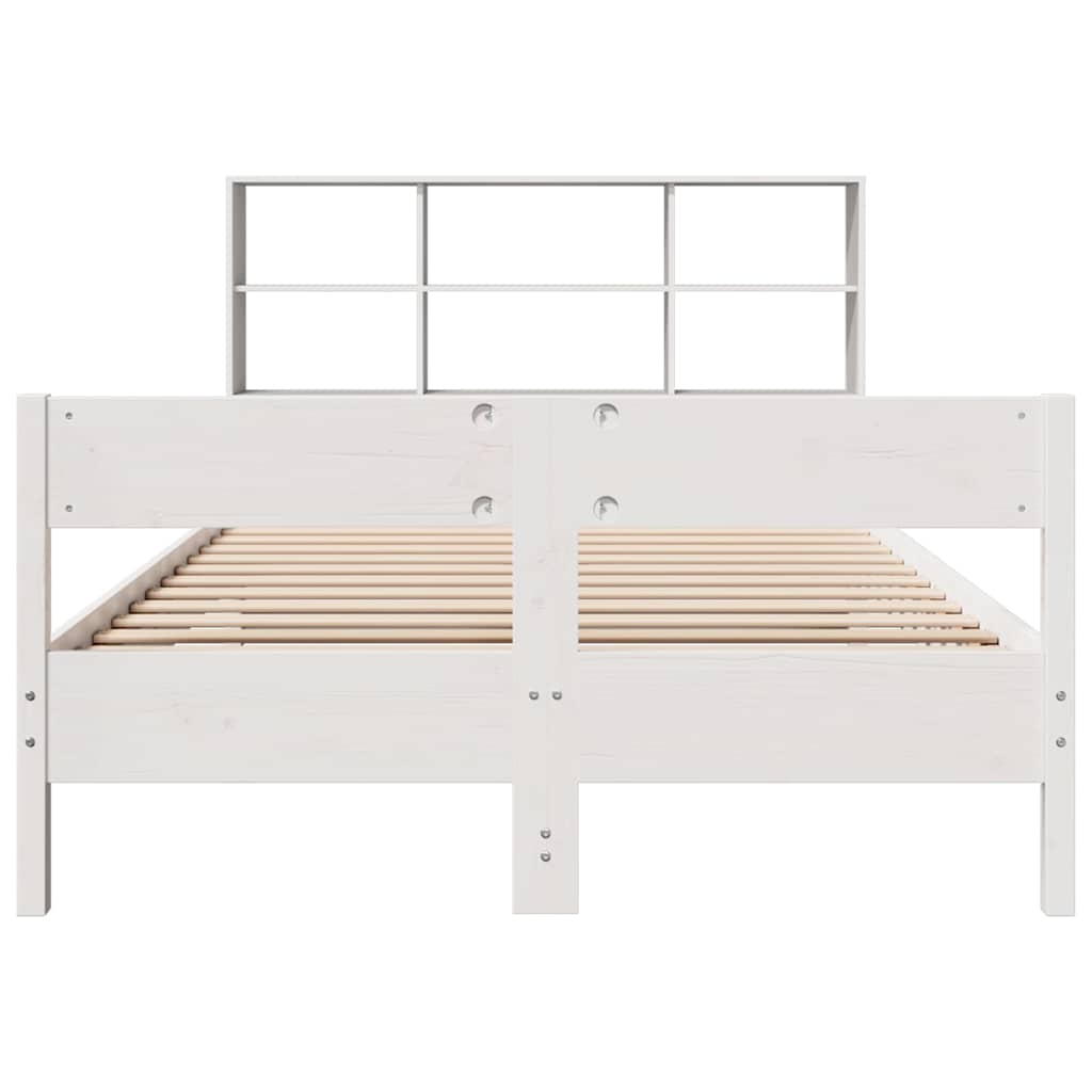 Lit bibliothèque sans matelas blanc 160x200 cm bois pin massif - XIOS