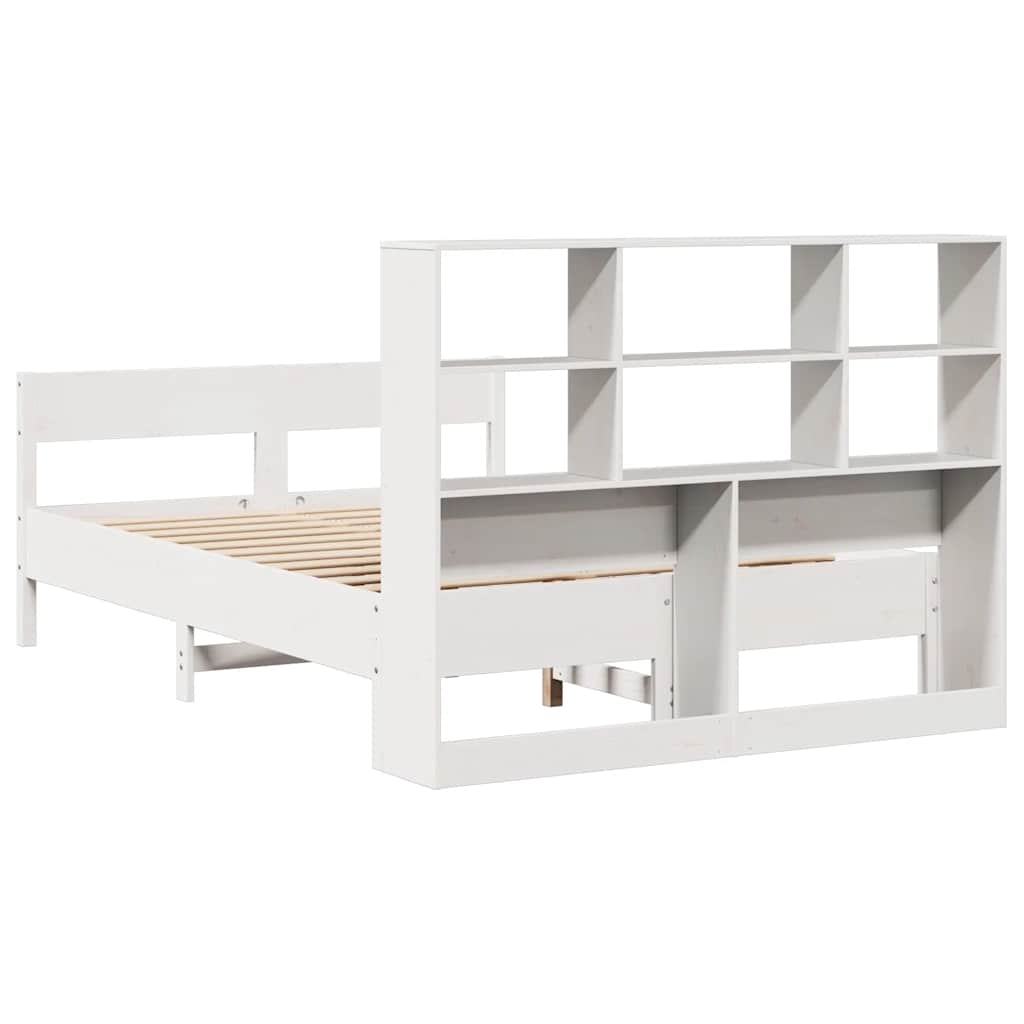 Lit bibliothèque sans matelas blanc 160x200 cm bois pin massif - XIOS