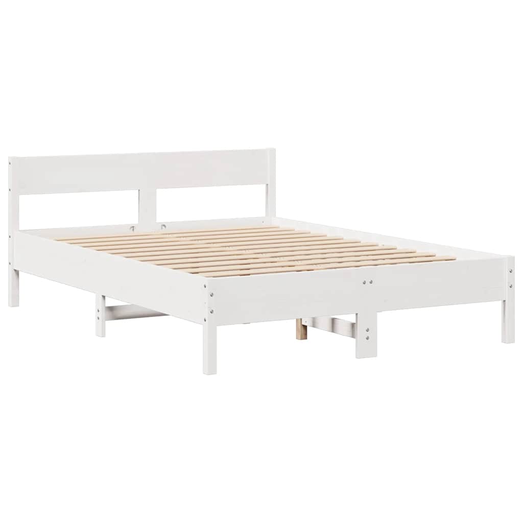 Lit bibliothèque sans matelas blanc 160x200 cm bois pin massif - XIOS