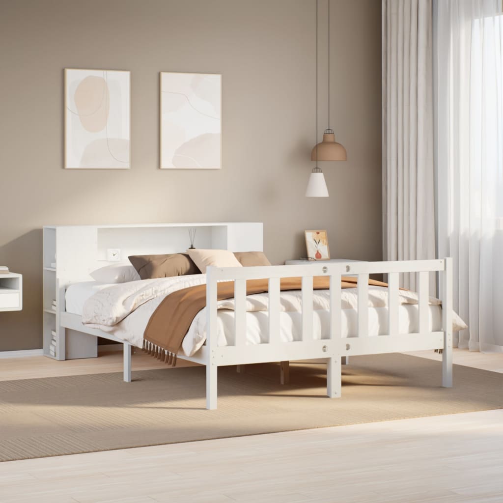 Lit bibliothèque sans matelas blanc 160x200 cm bois pin massif - XIOS