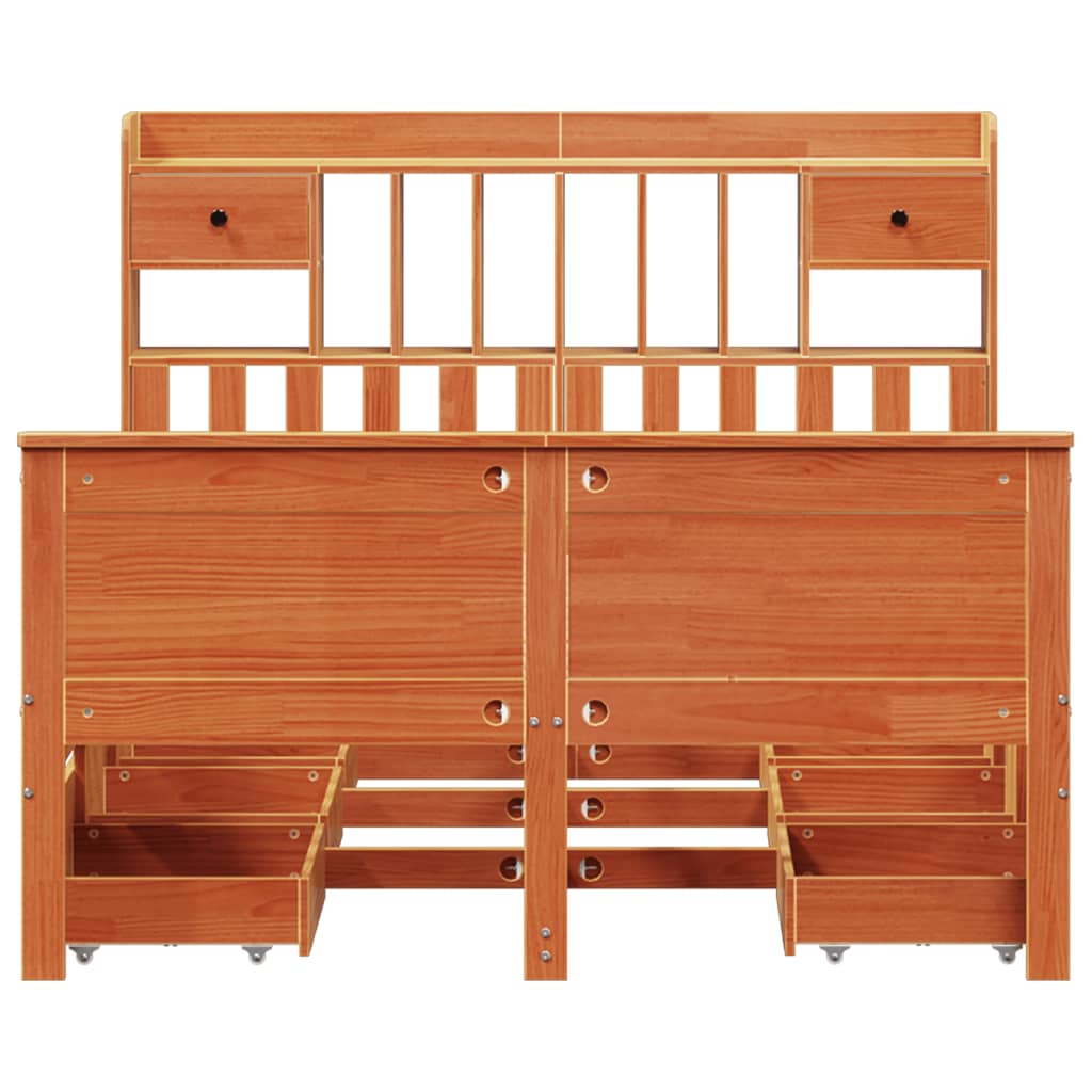 Lit bibliothèque sans matelas cire marron 150x200 cm pin massif - XIOS