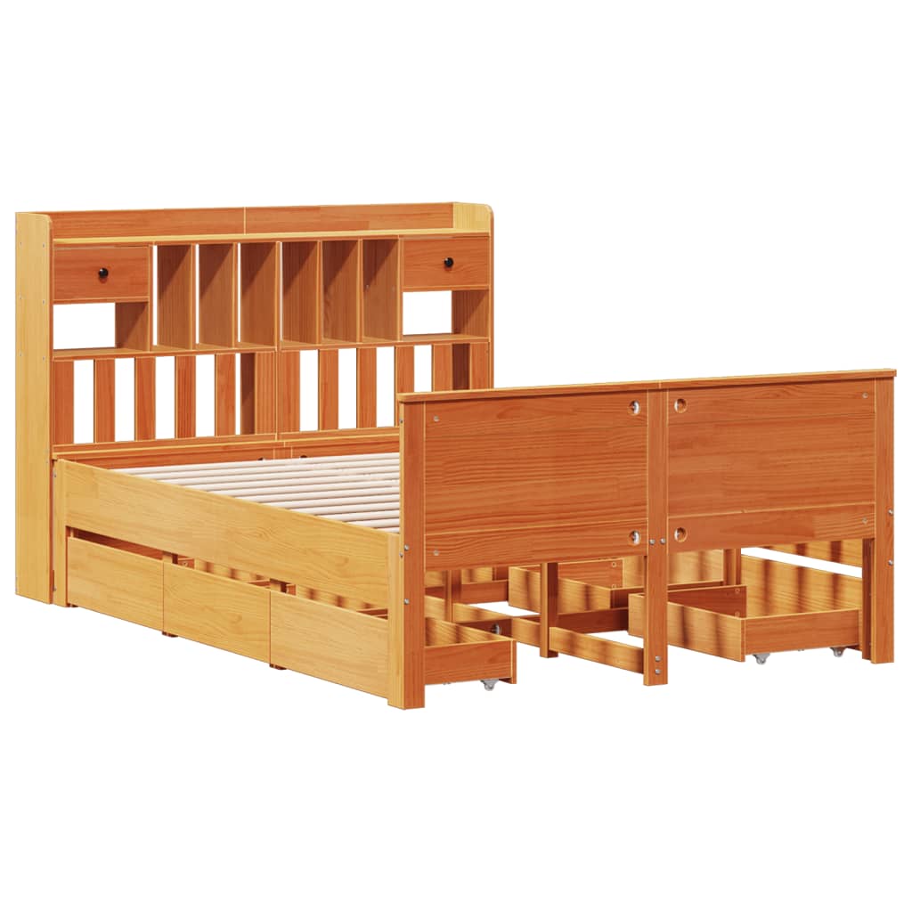 Lit bibliothèque sans matelas cire marron 150x200 cm pin massif - XIOS