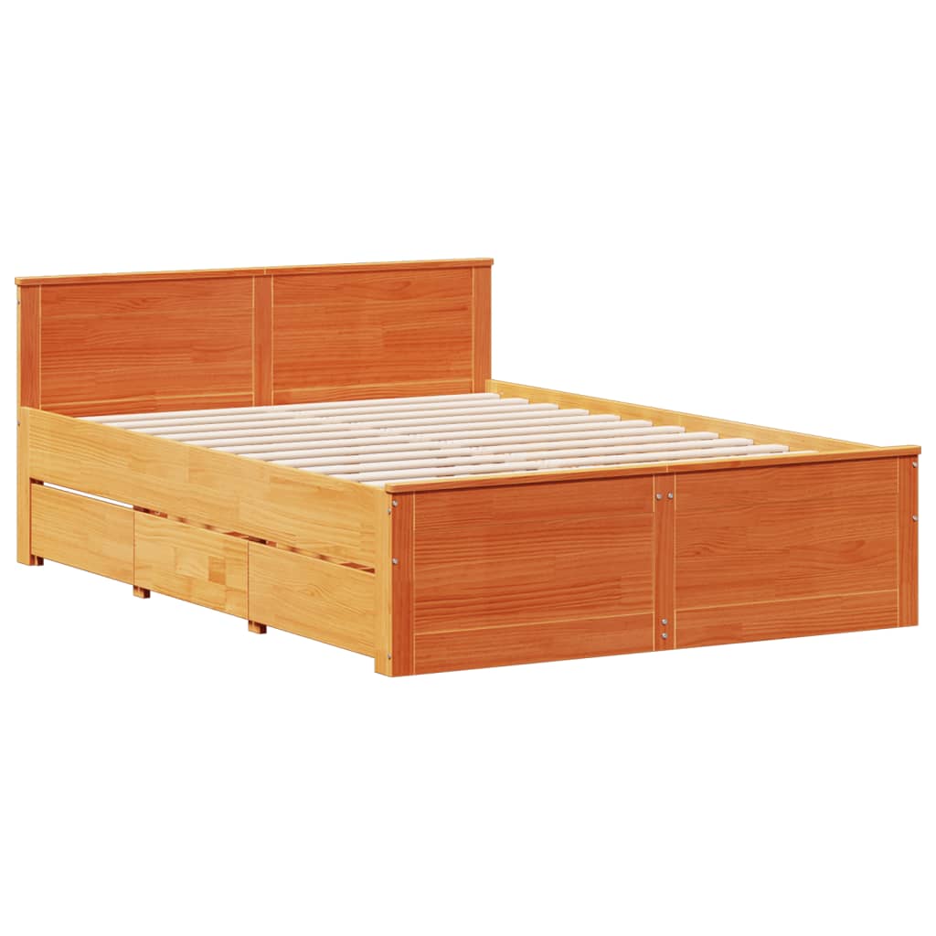 Lit bibliothèque sans matelas cire marron 150x200 cm pin massif - XIOS