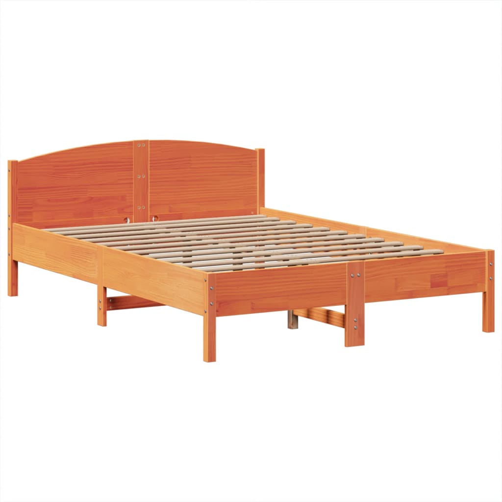 Lit bibliothèque sans matelas cire marron 160x200 cm pin massif - XIOS