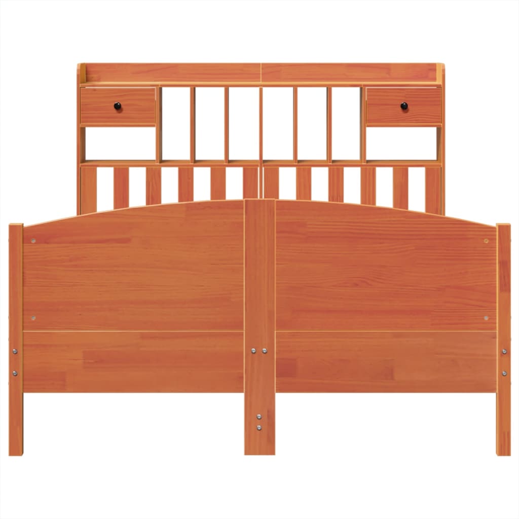 Lit bibliothèque sans matelas cire marron 160x200 cm pin massif - XIOS