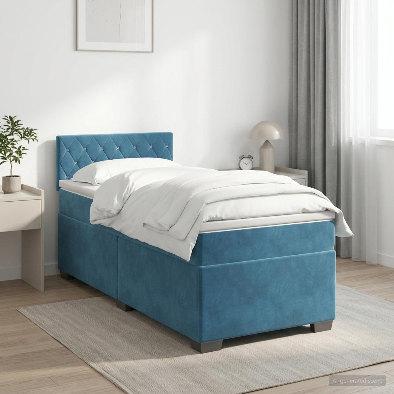Lit boxspring avec matelas Bleu foncé 90 x 200 cm Velours - XIOS