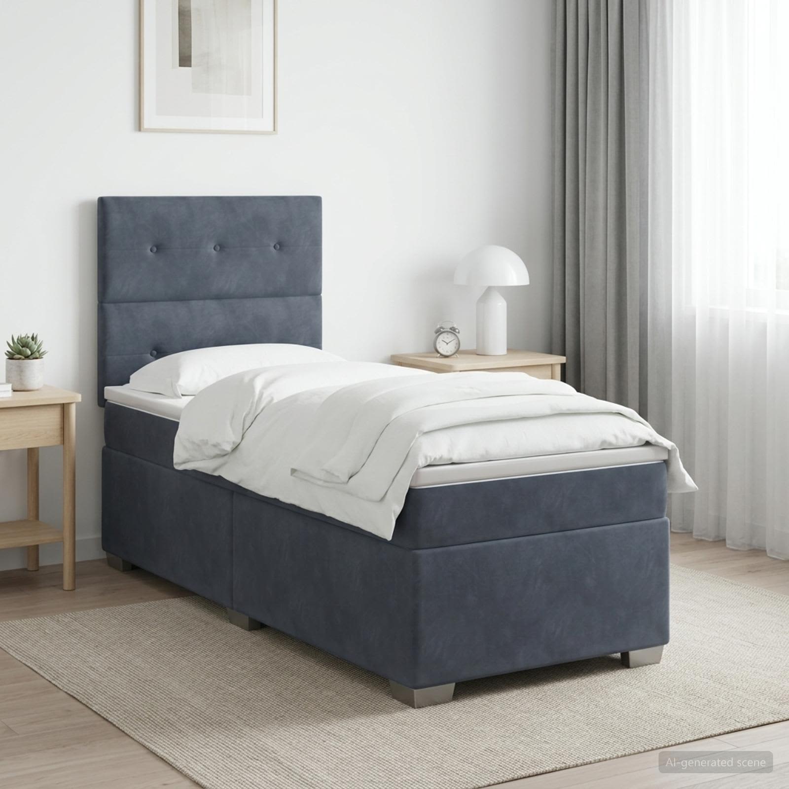 Lit boxspring avec matelas Gris foncé 100 x 200 cm Velours - XIOS