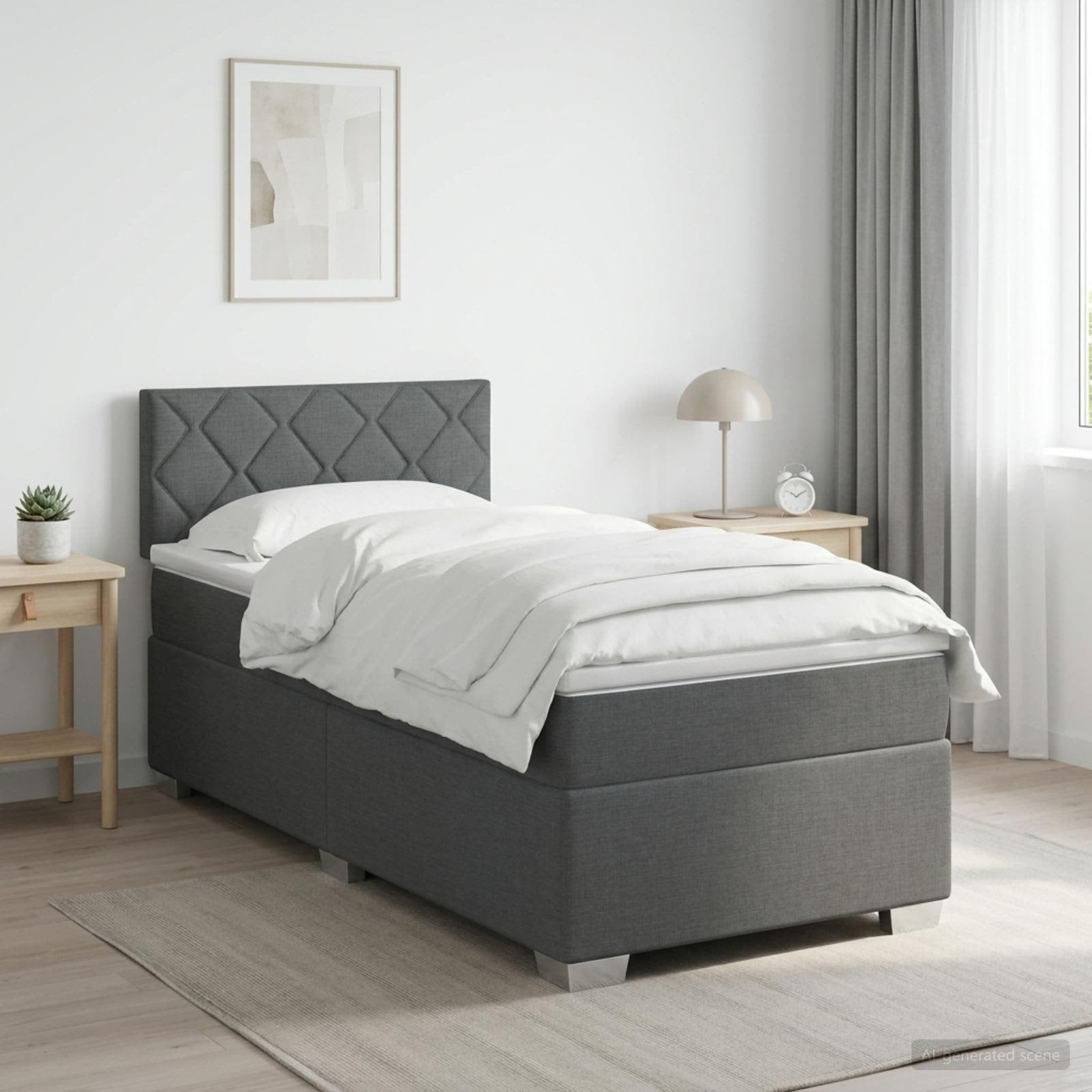 Lit boxspring avec matelas Gris foncé 90 x 190 cm Tissu - XIOS