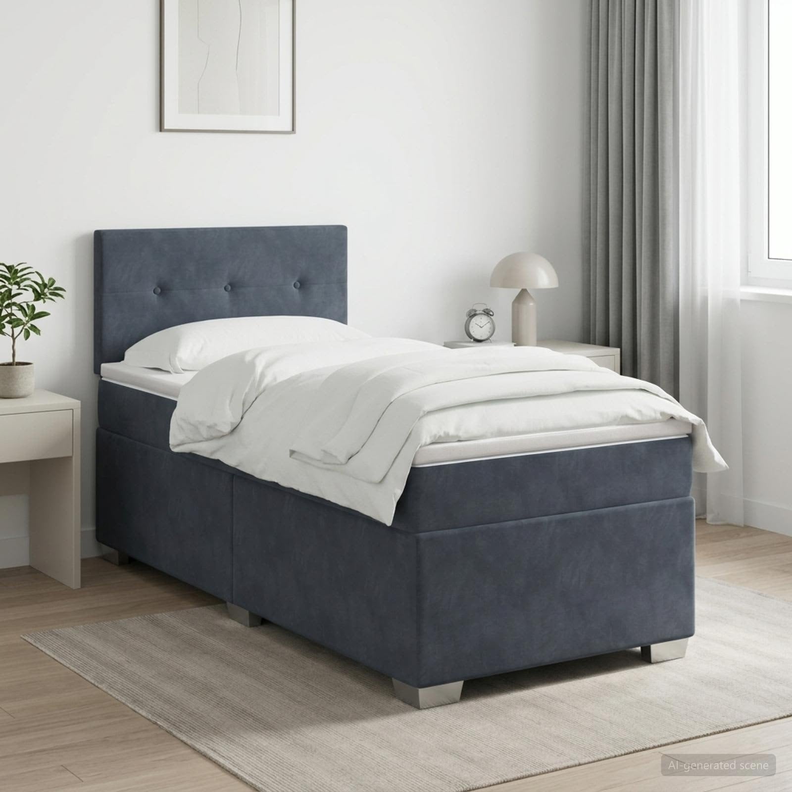 Lit boxspring avec matelas Gris foncé 90 x 200 cm Velours - XIOS