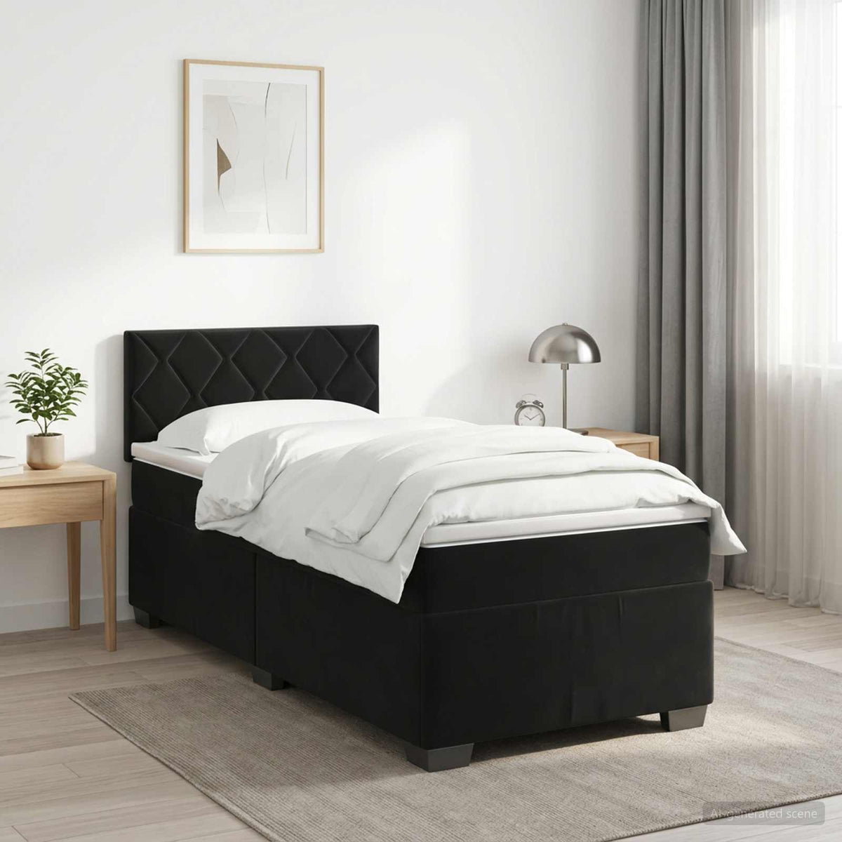 Lit boxspring avec matelas Noir 80 x 200 cm Velours - XIOS