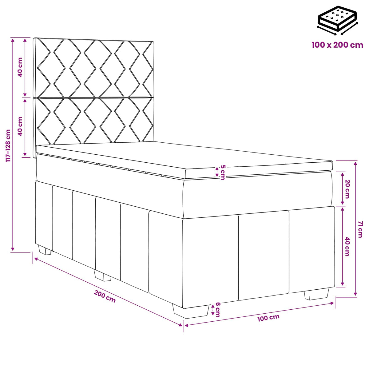 Lit boxspring LED avec matelas Marron foncé 100 x 200 cm Tissu - XIOS
