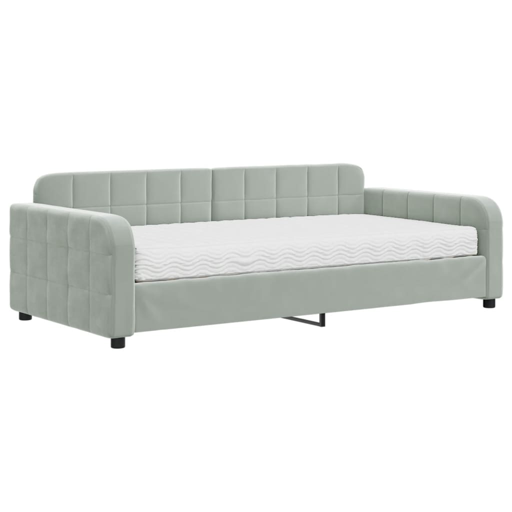 Lit de jour avec matelas gris clair 100x200 cm velours - XIOS