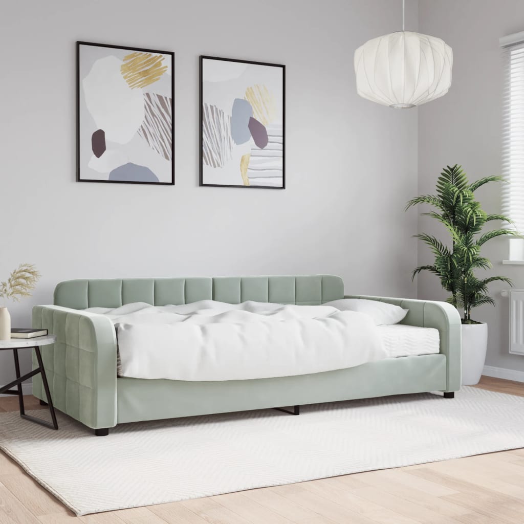 Lit de jour avec matelas gris clair 100x200 cm velours - XIOS