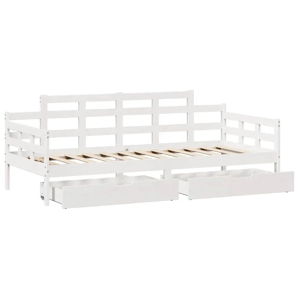 Lit de jour et tiroirs sans matelas blanc 90x190 cm bois massif