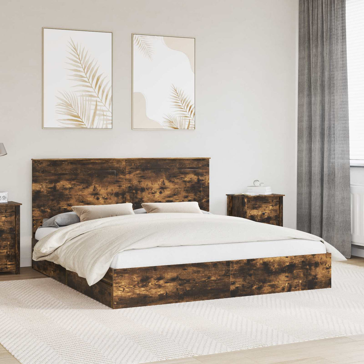 Lit de Rangement Chêne fumé 180 x 200 cm Bois d'ingénierie - XIOS
