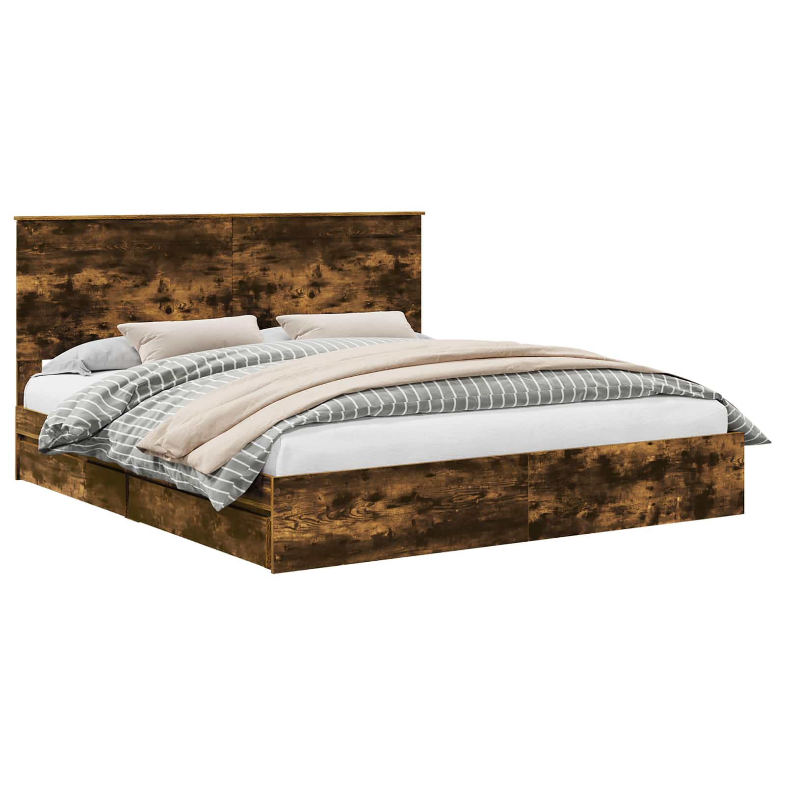 Lit de Rangement Chêne fumé 180 x 200 cm Bois d'ingénierie - XIOS