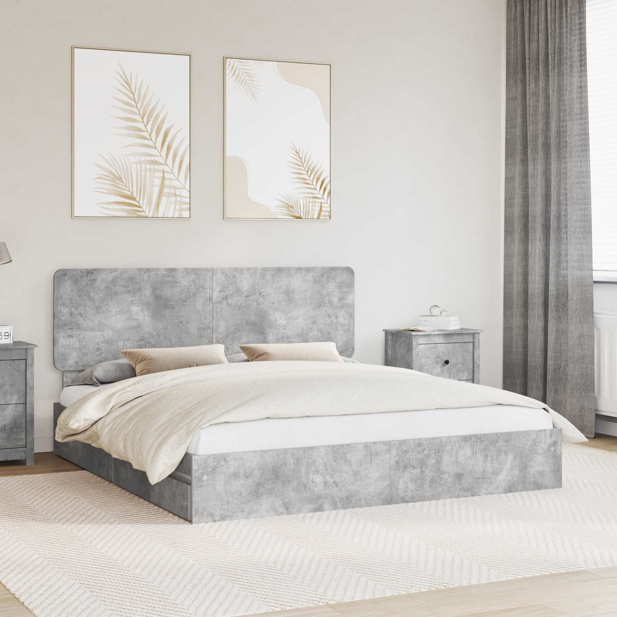 Lit de Rangement Gris béton 200 x 200 cm Bois d’ingénierie - XIOS