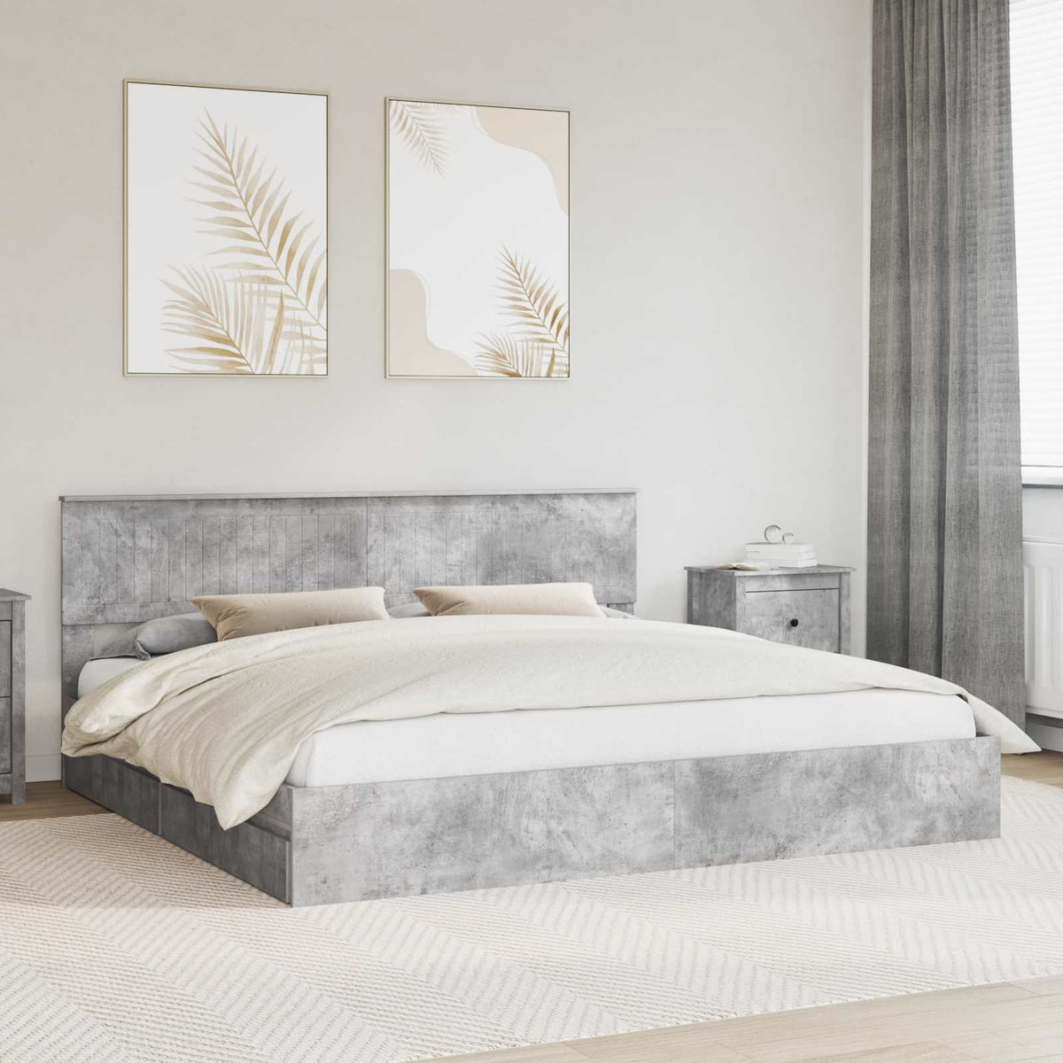 Lit de Rangement Gris béton 200 x 200 cm Bois d’ingénierie - XIOS