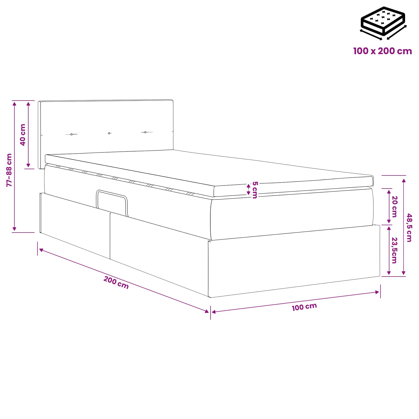 Lit de Rangement Gris foncé 100 x 200 cm Velours - XIOS