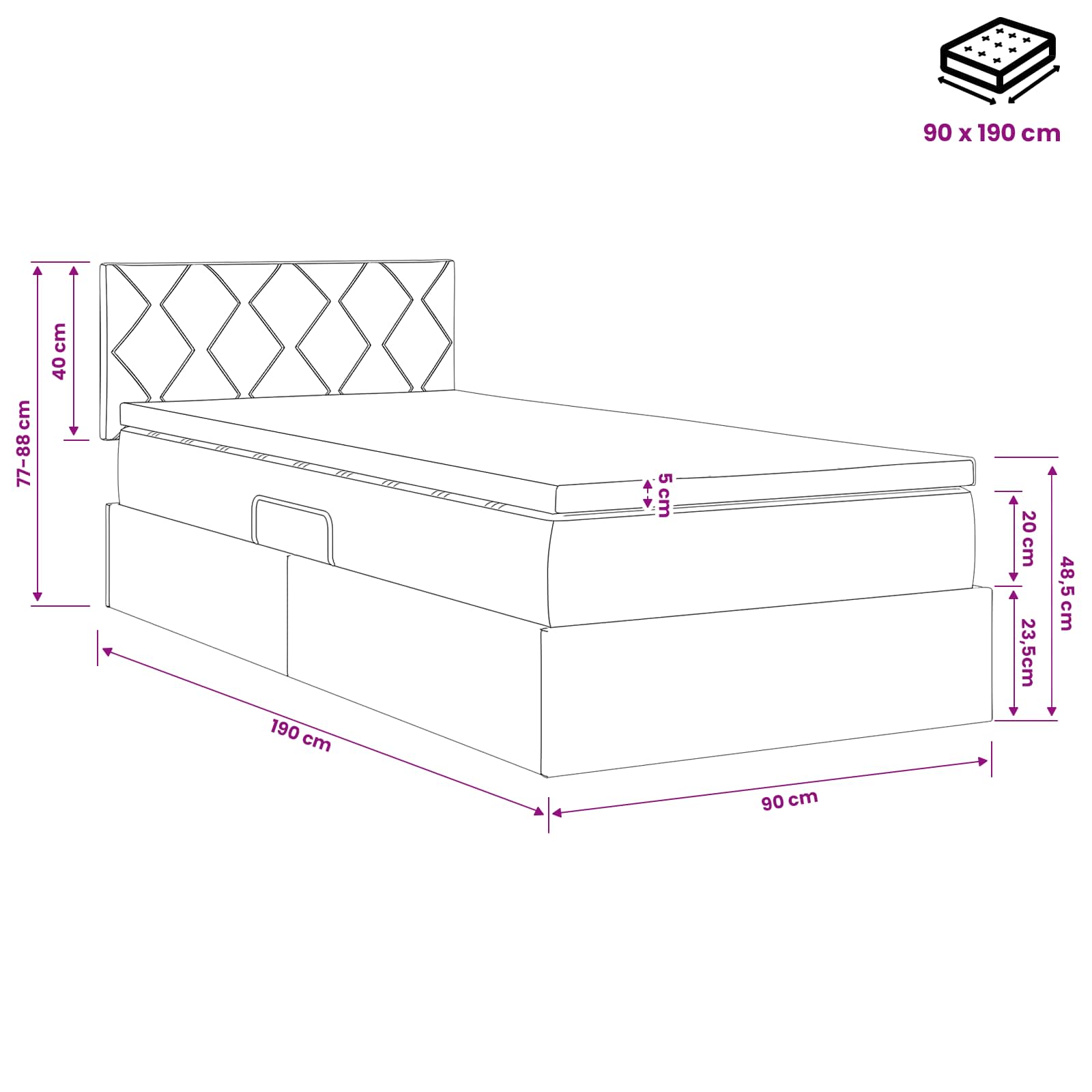 Lit de Rangement Gris foncé 90 x 190 cm Velours - XIOS