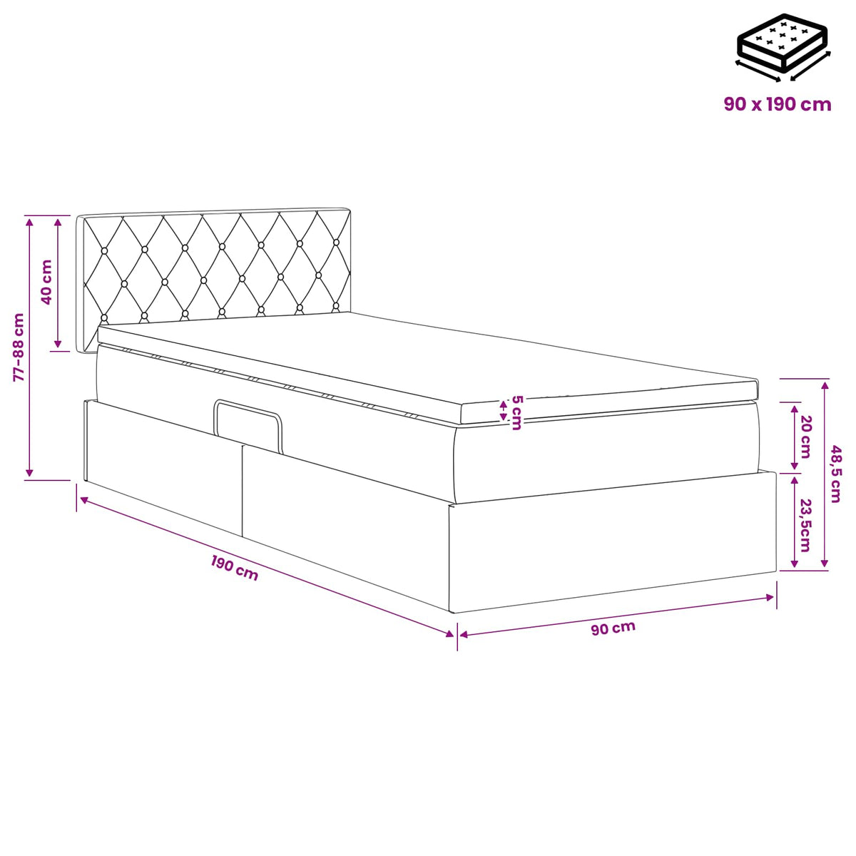 Lit de Rangement Gris foncé 90 x 190 cm Velours - XIOS