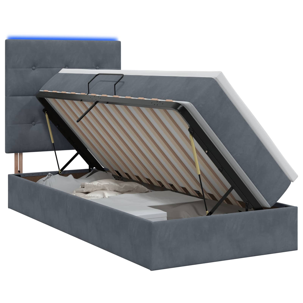 Lit de rangement LED avec matelas Gris foncé 90 x 190 cm - XIOS