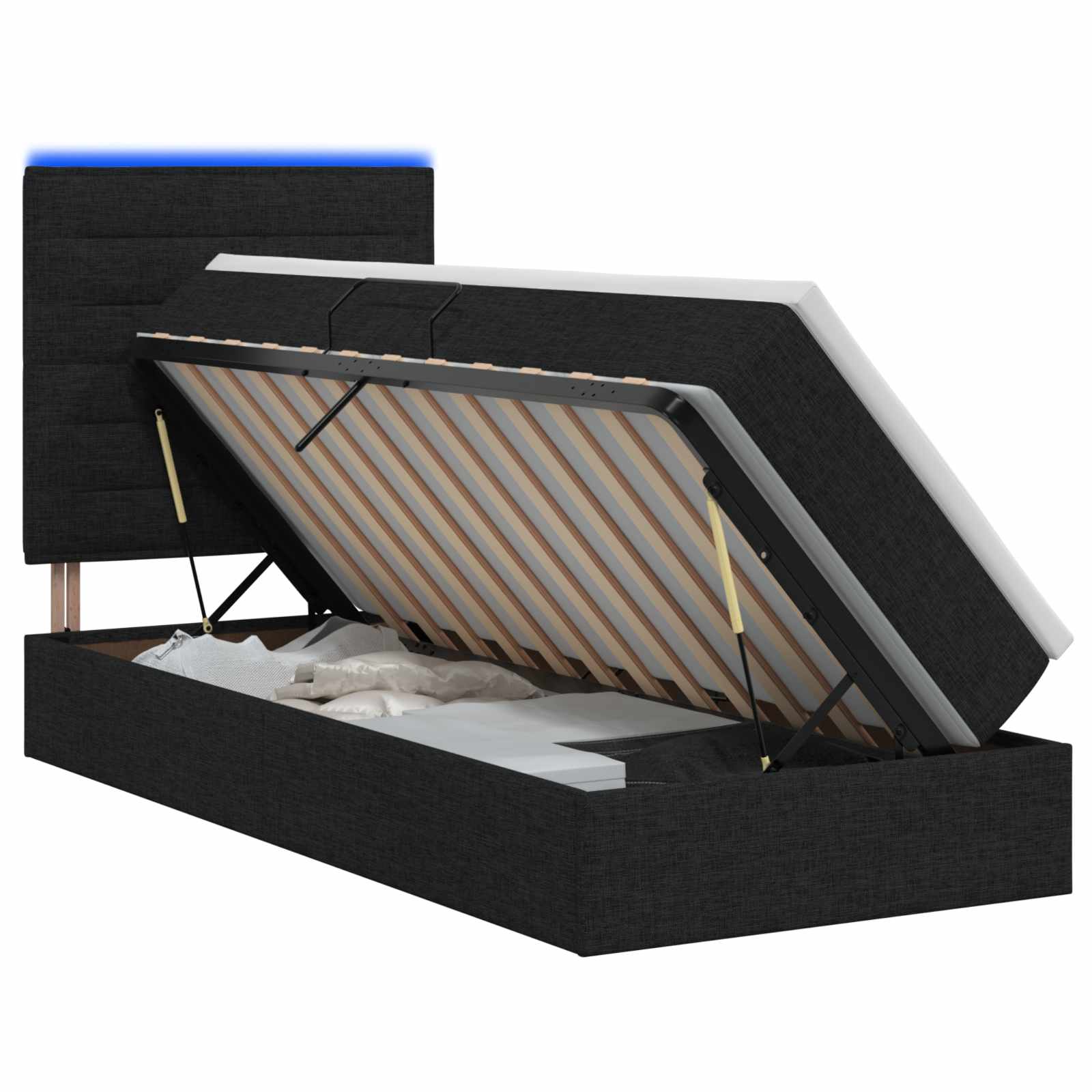 Lit de rangement LED avec matelas Noir 90 x 200 cm Tissu - XIOS