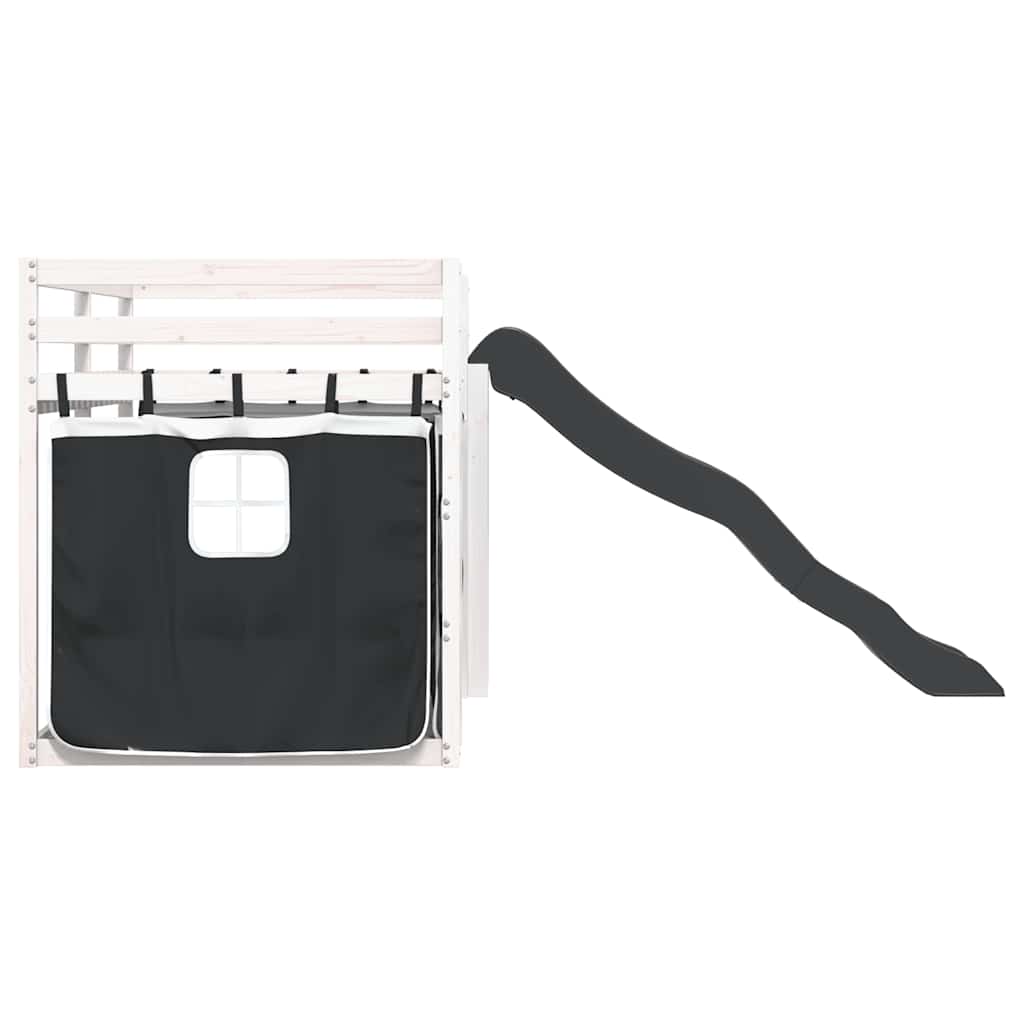Lit superposé sans matelas avec toboggan blanc noir 90x200 cm - XIOS