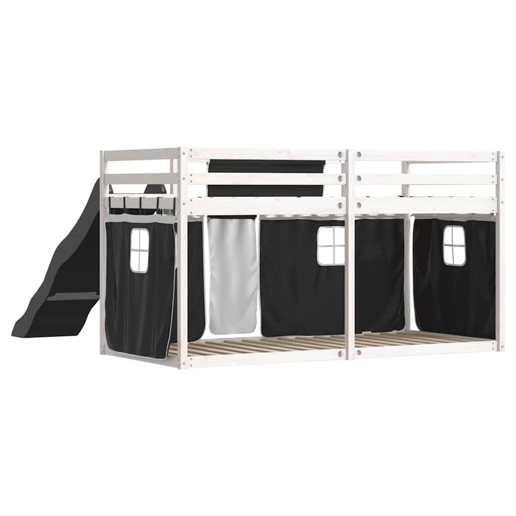 Lit superposé sans matelas avec toboggan blanc noir 90x200 cm - XIOS