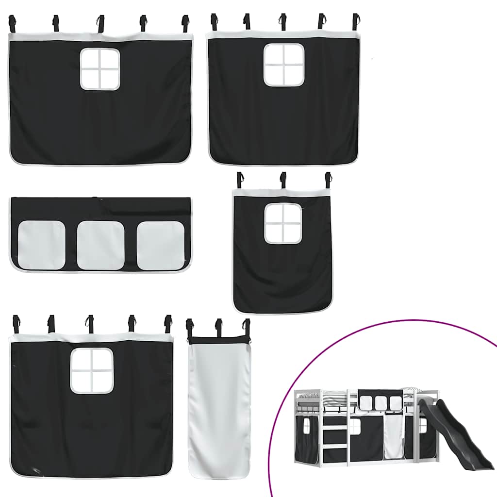 Lit superposé sans matelas avec toboggan blanc noir 90x200 cm - XIOS