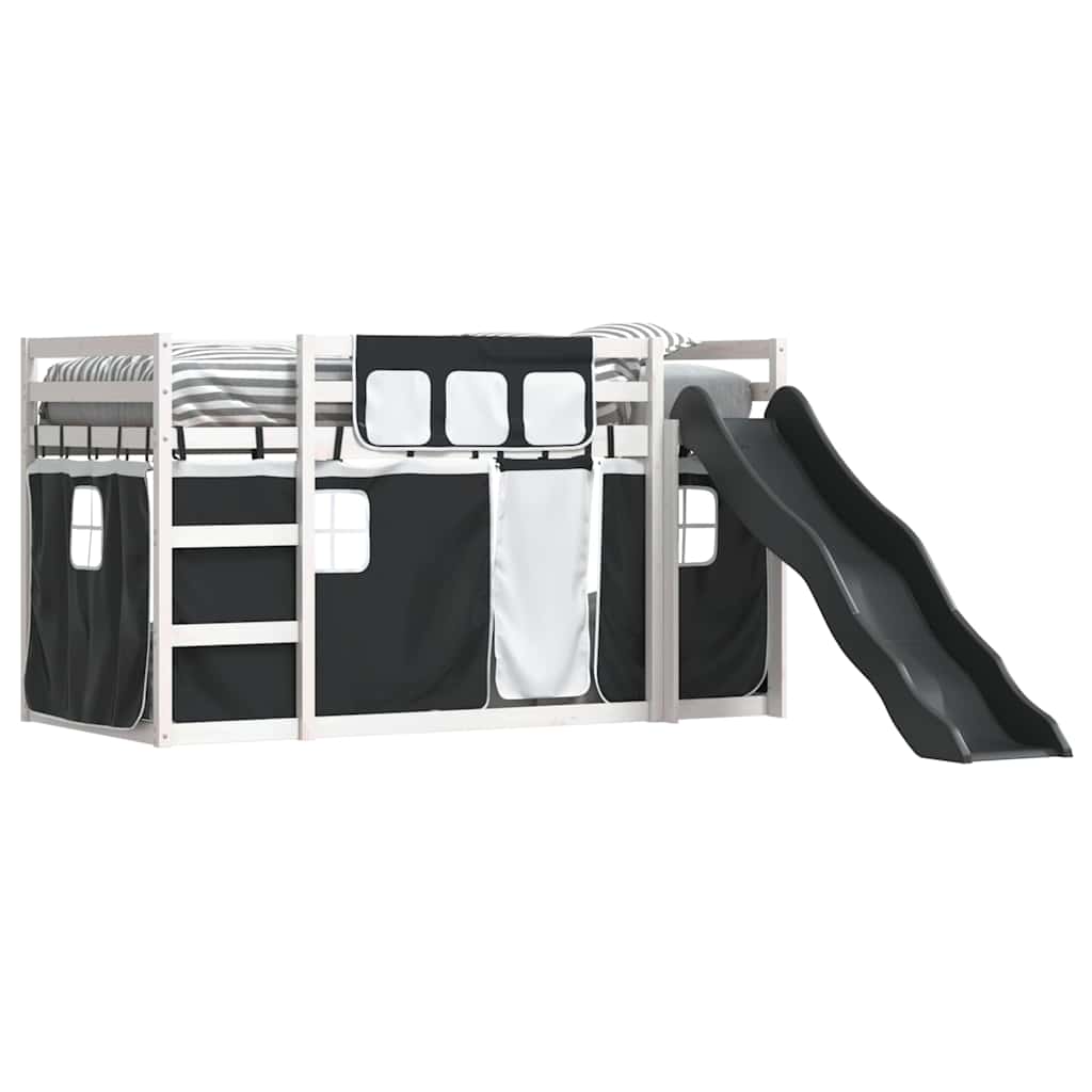 Lit superposé sans matelas avec toboggan blanc noir 90x200 cm - XIOS