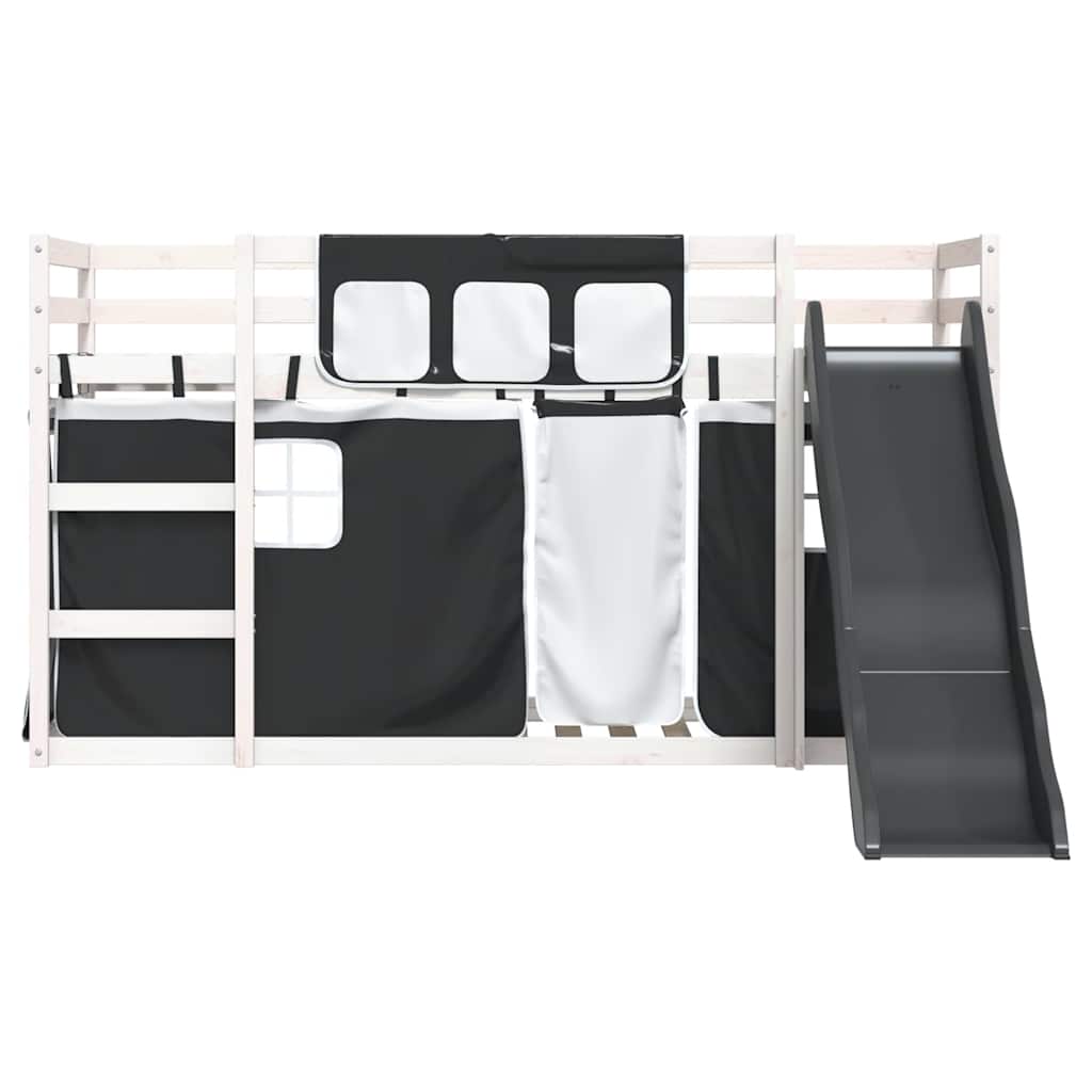 Lit superposé sans matelas avec toboggan blanc noir 90x200 cm - XIOS