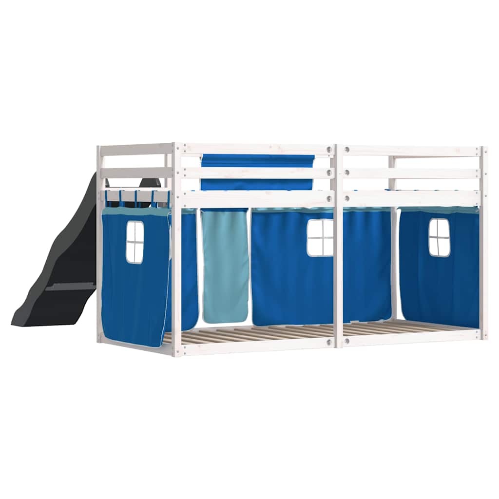 Lit superposé sans matelas avec toboggan et rideaux 90x200 cm - XIOS