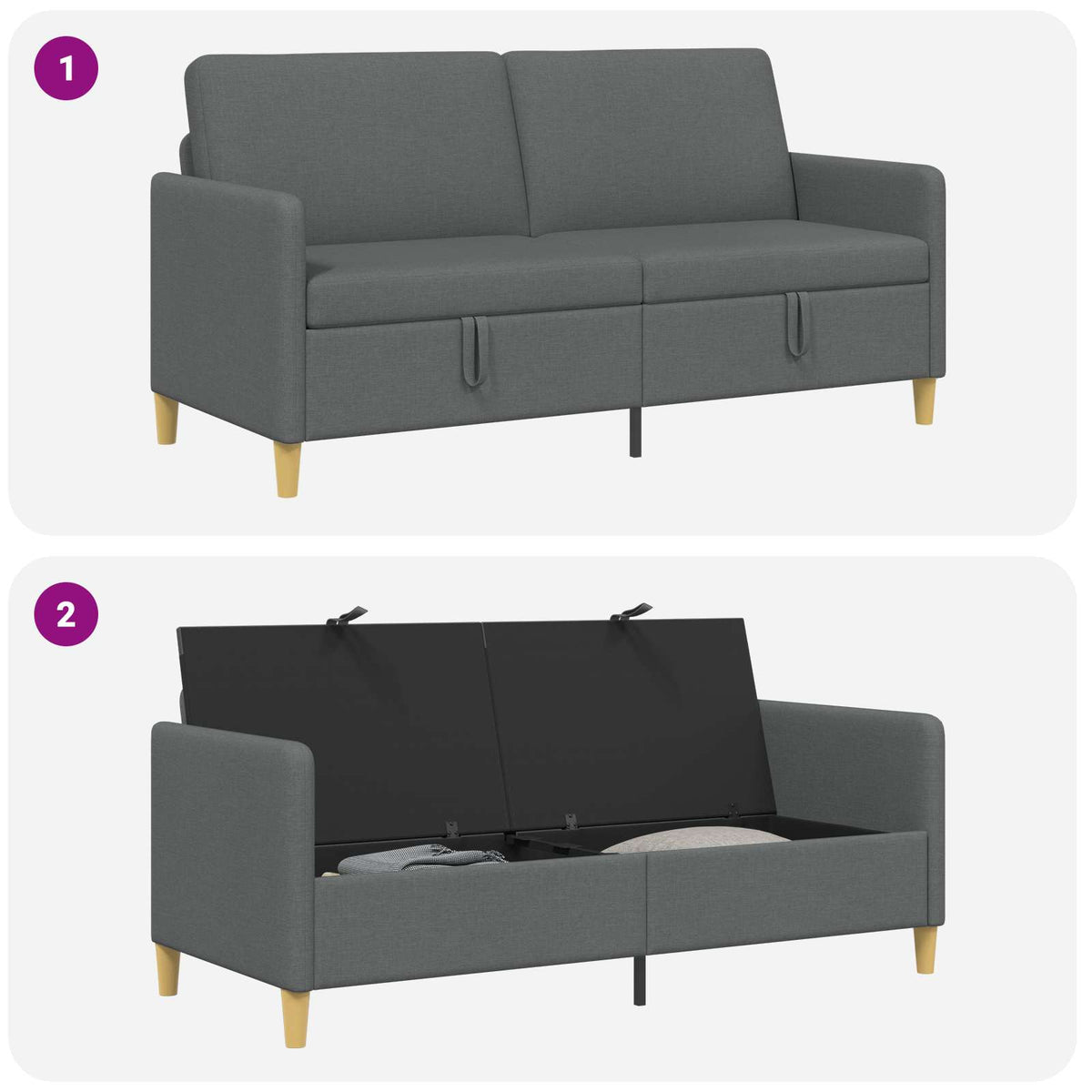 Sofa avec rangement Gris foncé 172 x 78 x 87 cm Polyester - XIOS