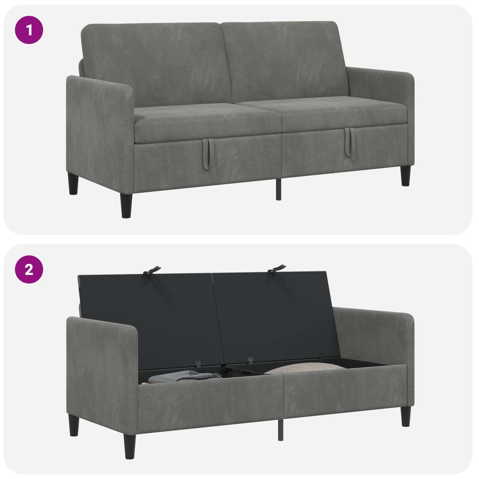 Sofa avec rangement Gris foncé 172 x 78 x 87 cm Polyester - XIOS