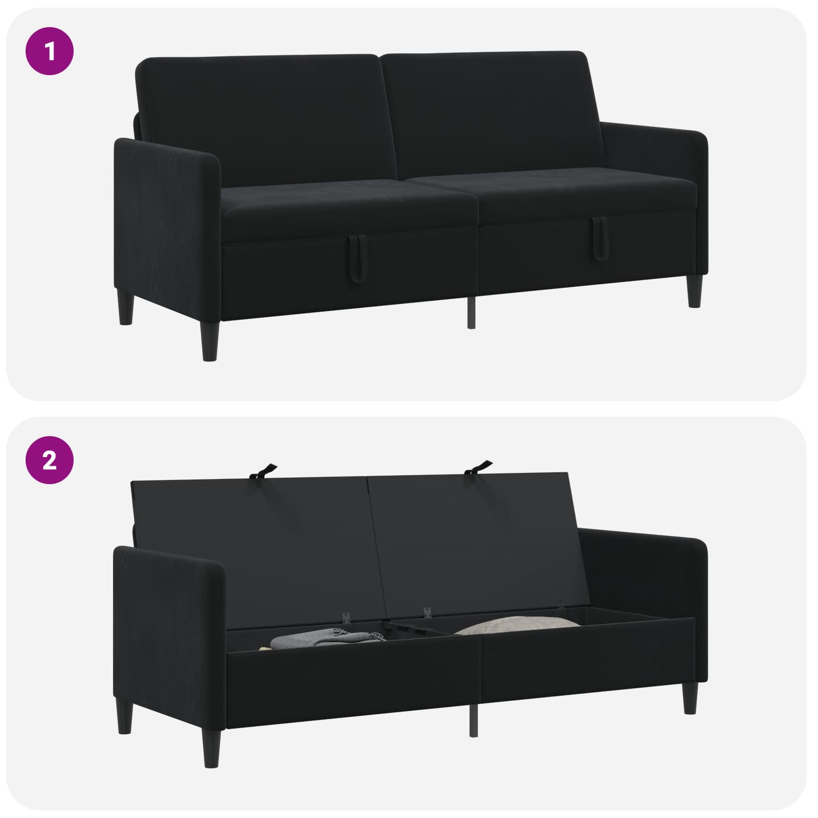 Sofa avec rangement Noir 192 x 78 x 87 cm Polyester - XIOS