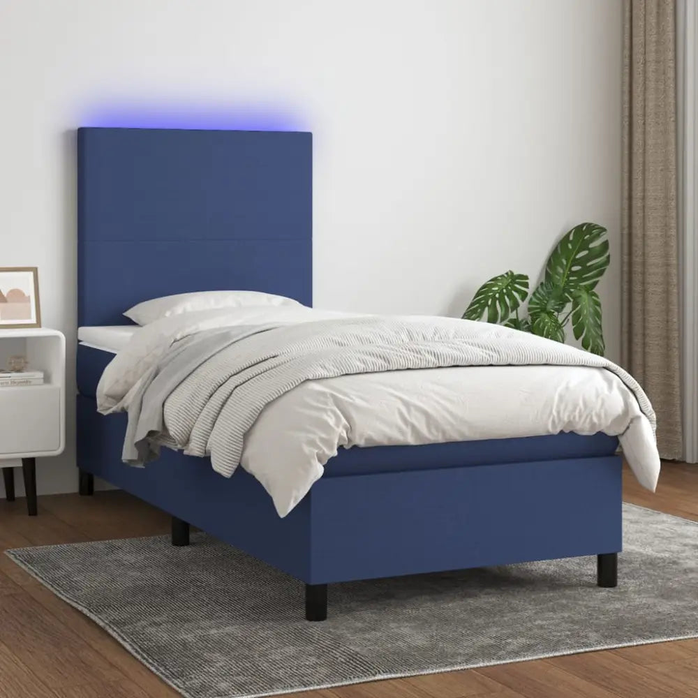 Sommier à lattes de lit avec matelas et LED Bleu 90x190cm Tissu - XIOS